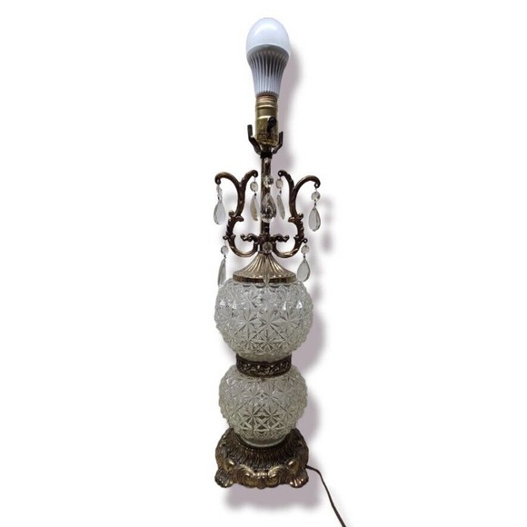 Vintage 1972 Ef & Ef Industries Double Globe Crystal Lamp - 537X - 24" Tall - Picture 1 of 7